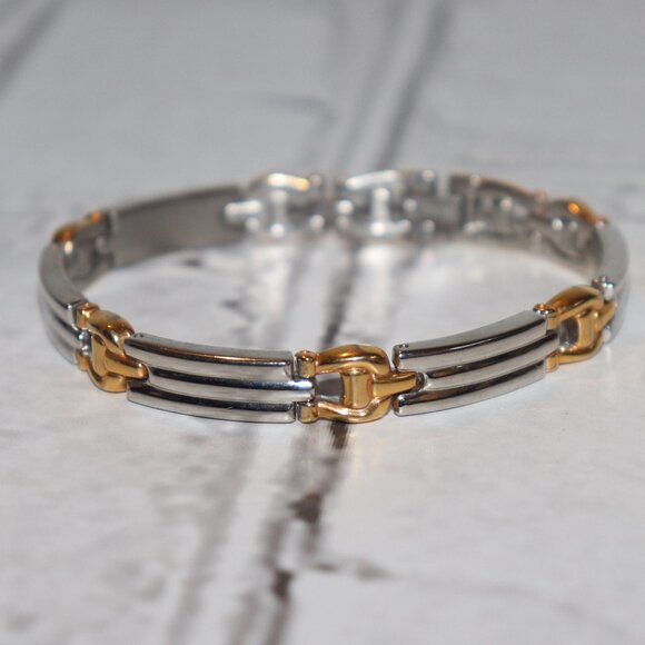 Beautiful silver and gold link bracelet 7.25" - Picture 1 of 4